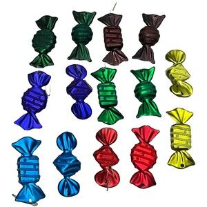 Christmas Ornaments Old Fashion Wrapped Candy Multicolor Flock Tree Decor Set 14